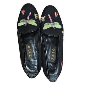 Zalo Kitsch Whimsical Embroidered Bug Flats Black Size 8